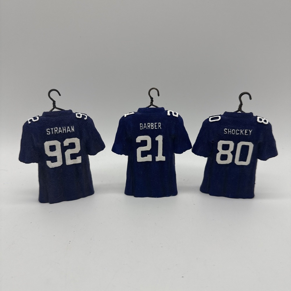 NY Giants Jersey Ornaments Set: Strahan #92 Barber #21‎ Shockey #80 FOCO Resin